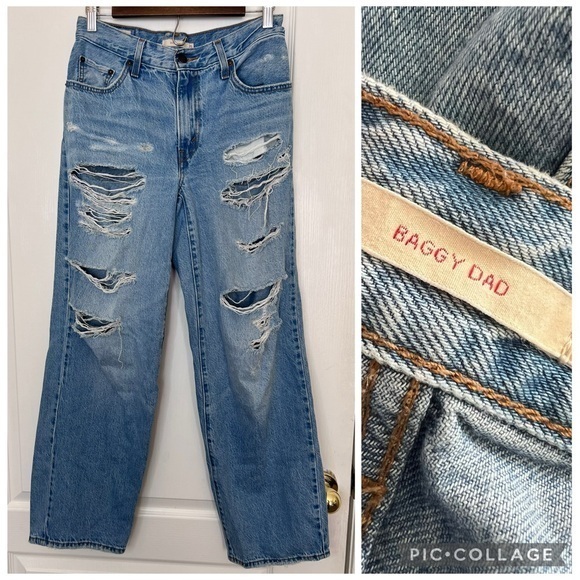 Levi's Denim - Levi’s Blue Distressed baggy dad Jeans size 25